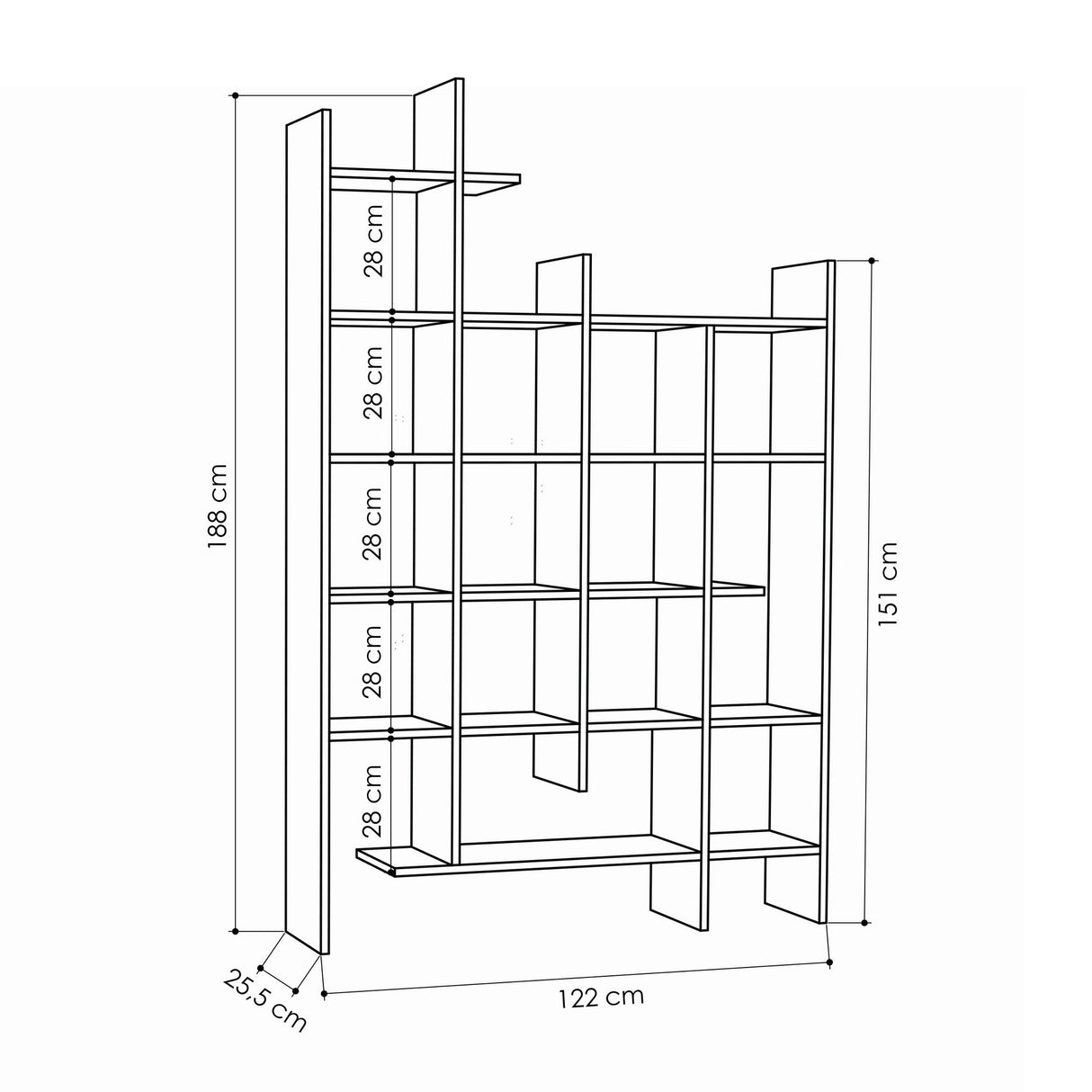 Boekenkasten - Boekenkast wit melamine Manco 122x188x25,5 cm - Dimehouse