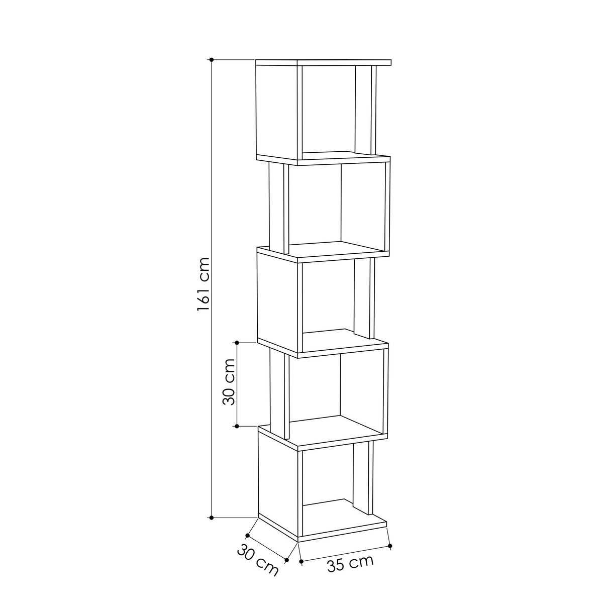 Libreria 5 scomparti a zig zag nobilitato bianco moka Piri 35x161x30 cm