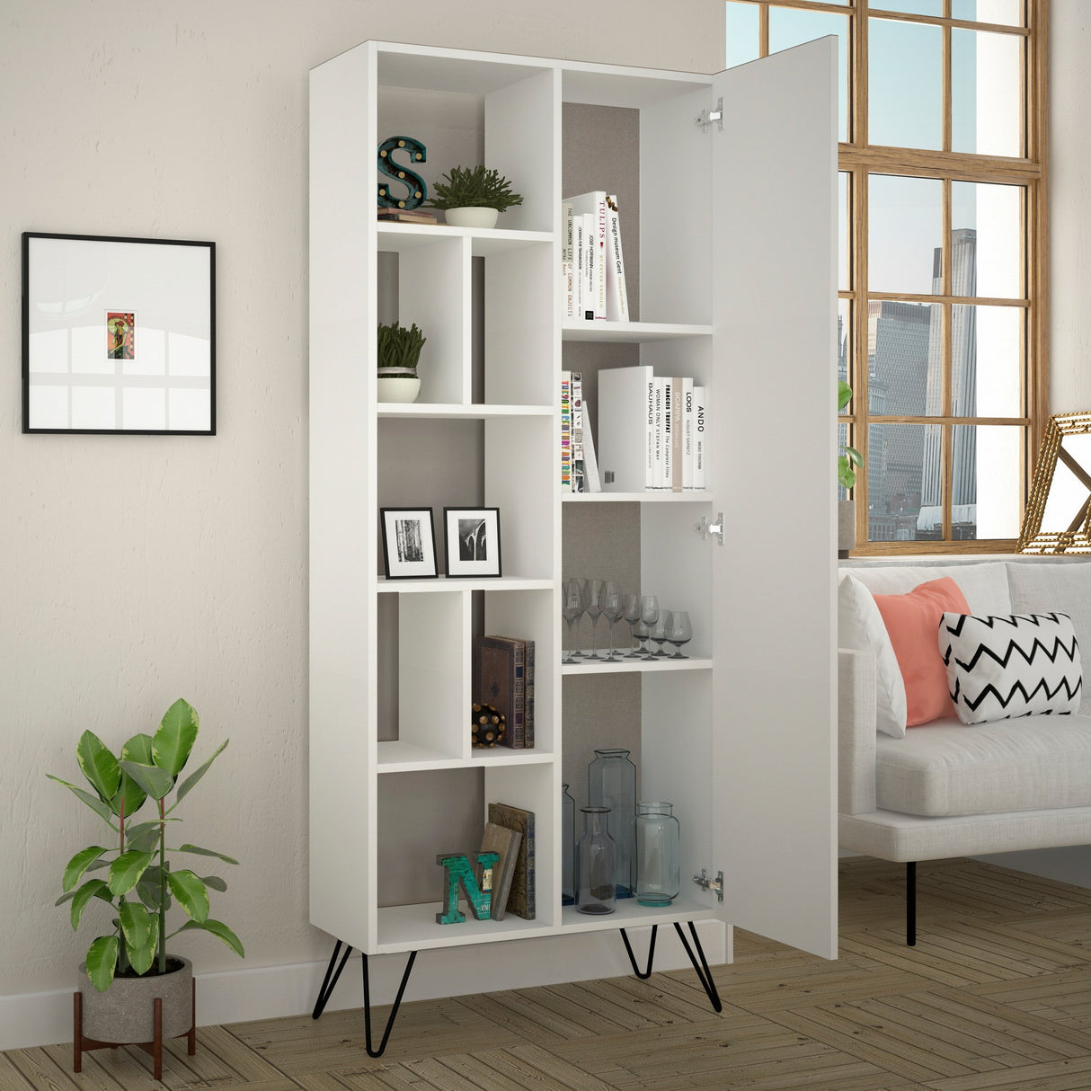 Boekenkasten - Boekenkast Jedda Wit Melamine 79x190x32 cm - Dimehouse