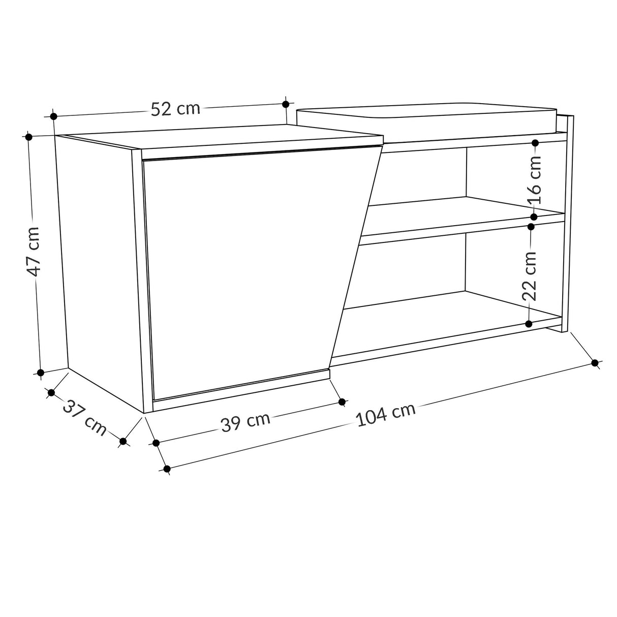 Schoenenkasten - Schoenenkast Fiona Bench Antraciet Wit Melamine 104,6x47,2x37,5 cm - Dimehouse