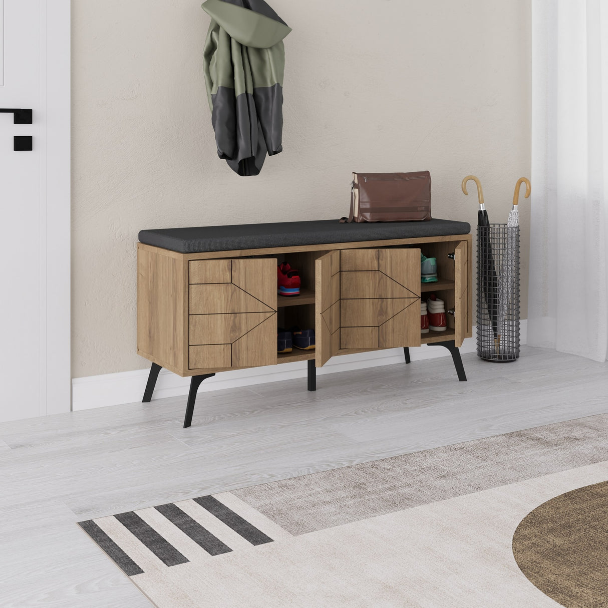Schoenenkasten - Schoenenkast Dune Bench Naturel Melamine 107x55x35 cm - Dimehouse