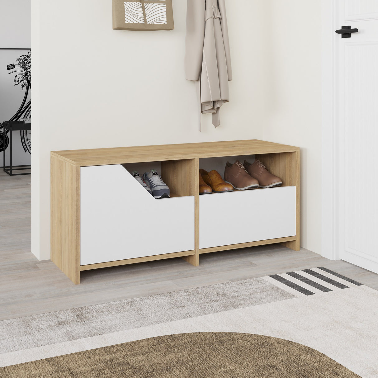 Schoenenkasten - Schoenenkast Nexus Eik Wit Melamine 105x47x37 cm - Dimehouse