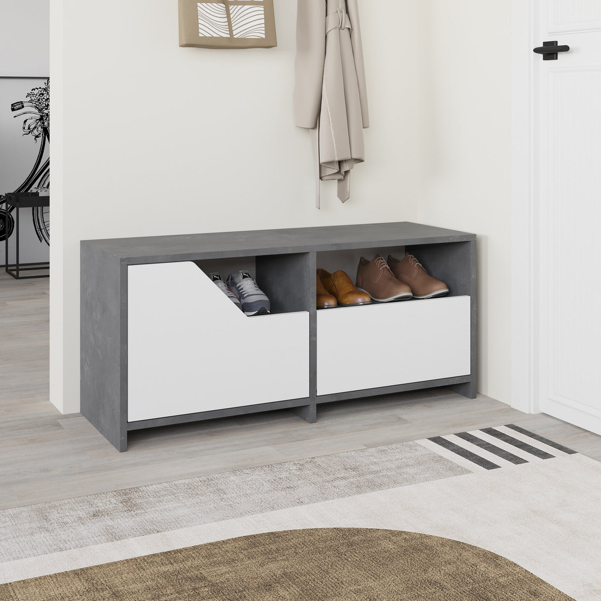 Schoenenkasten - Schoenenkast Nexus Grijs Wit Melamine 105x47x37 cm - Dimehouse