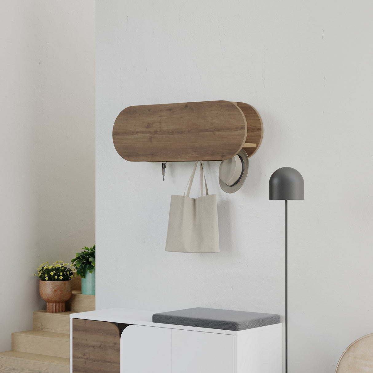 Appendiabiti Ovale 6 Ganci - Hitit - 84x29 cm - Con scomparto