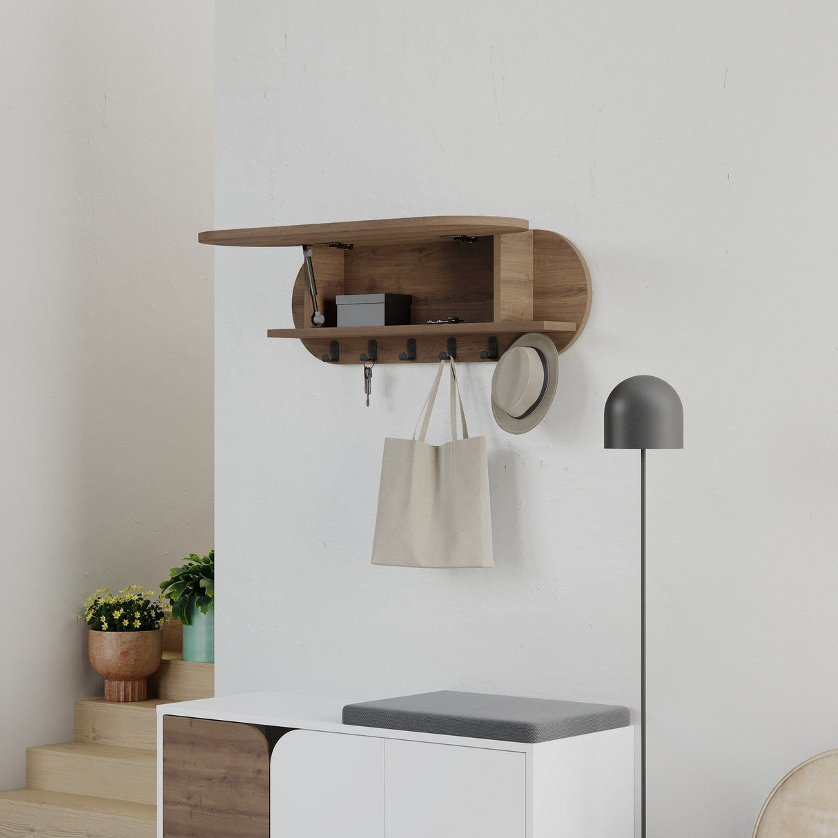 Appendiabiti Ovale 6 Ganci - Hitit - 84x29 cm - Con scomparto