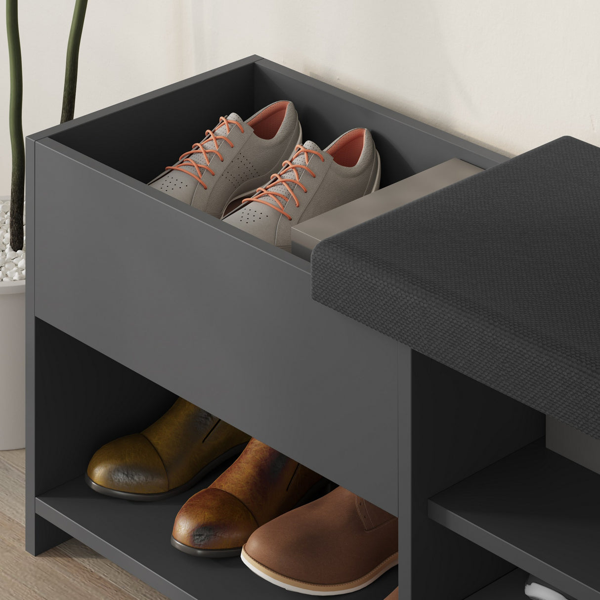 Schoenenkasten - Schoenenkast Filux Antraciet Melamine 120,3x51x40,5 cm - Dimehouse