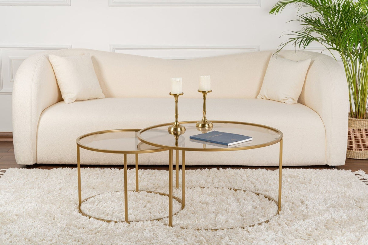 Salontafels - Moderne Ronde Salontafel Set van 2 Uru Goud - Brons Glas - 80/60 cm - Dimehouse