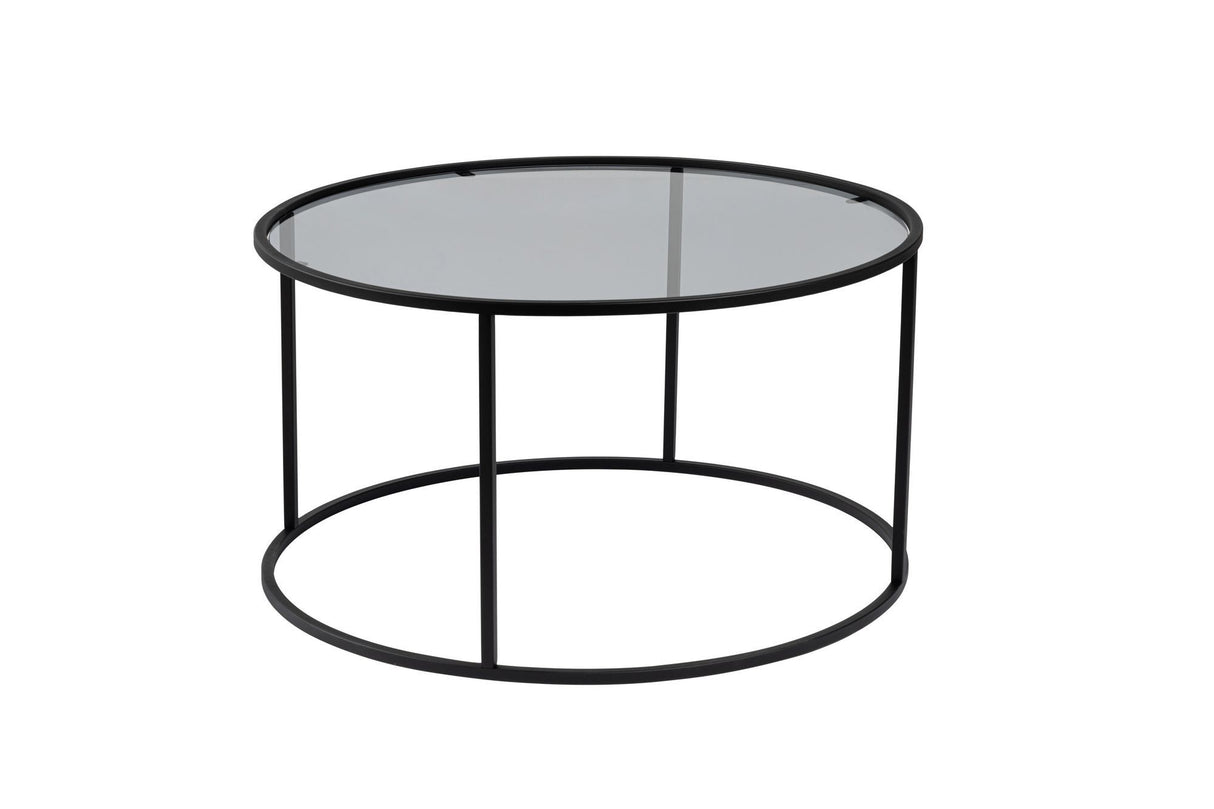 Salontafels - Moderne Ronde Salontafel Uru Zwart - Grijs Glas - 80 cm - Dimehouse