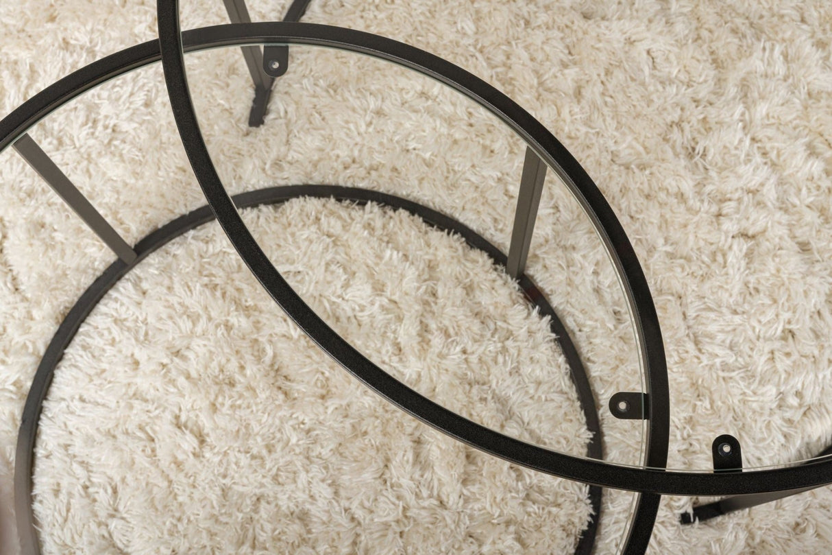 Set di 2 tavolini da caffè rotondi moderni Uru Nero - Vetro Trasparente - 80/60 cm