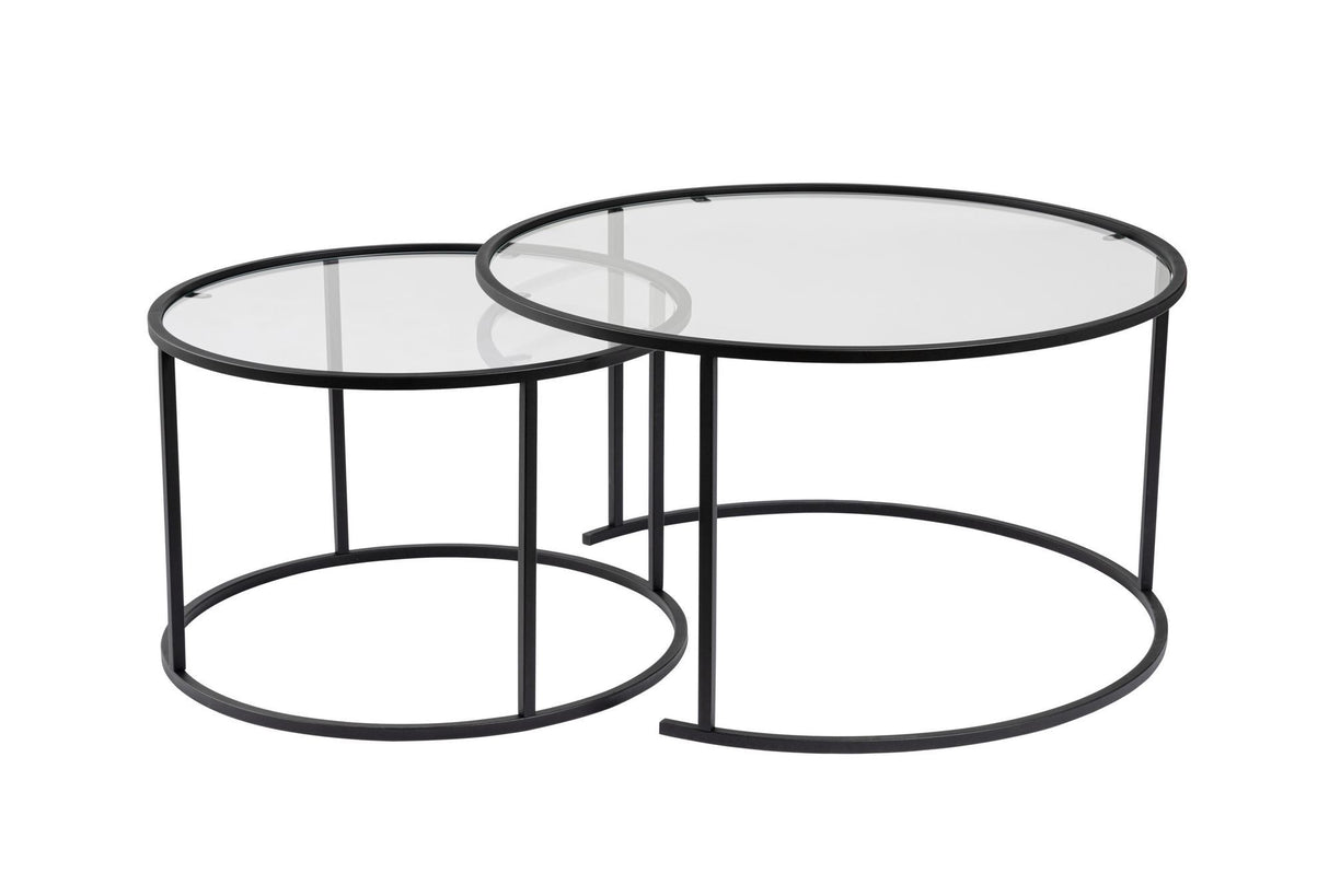 Set di 2 tavolini da caffè rotondi moderni Uru Nero - Vetro Trasparente - 80/60 cm