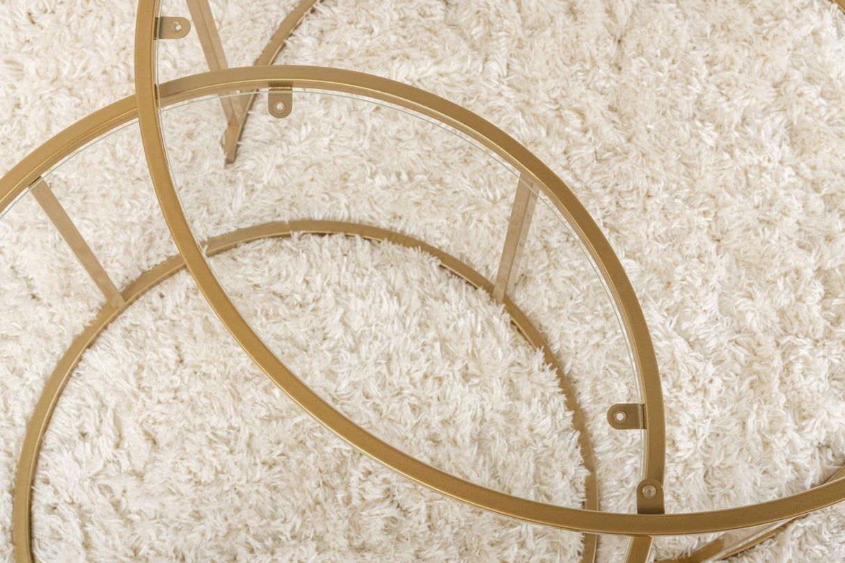 Set di 2 tavolini da caffè rotondi moderni Uru Gold - Vetro trasparente - 80/60 cm