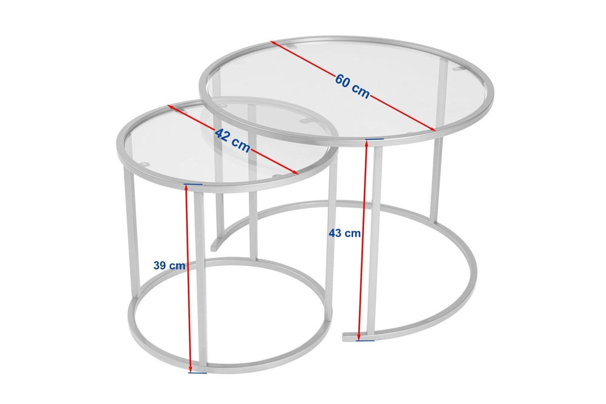 Salontafels - Moderne Ronde Salontafel Set van 2 Uru Zwart - Transparant Glas - 60/42 cm - Dimehouse