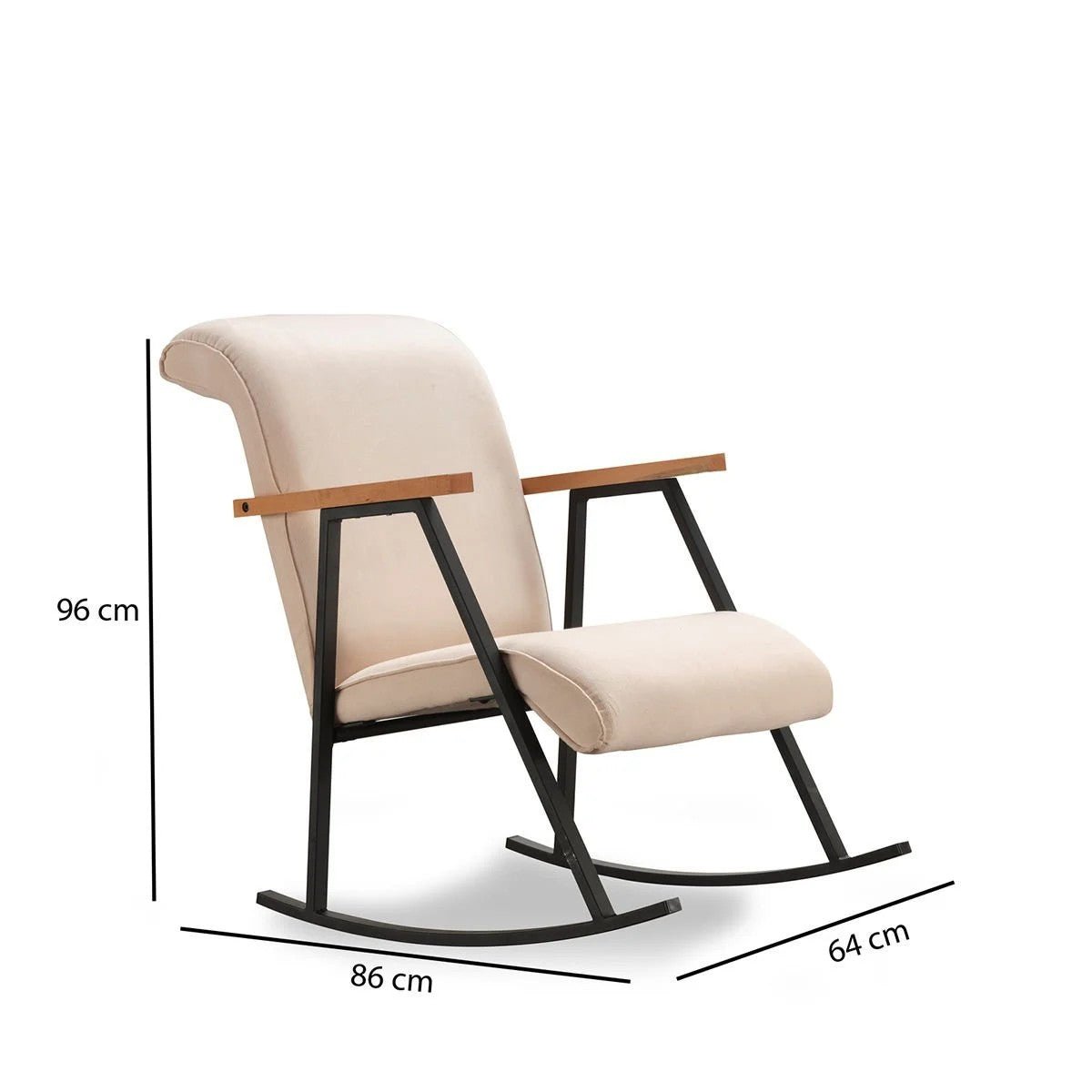 Fauteuils - Retro schommelstoel beige velvet met beukenhout armleuning Yoka - Dimehouse