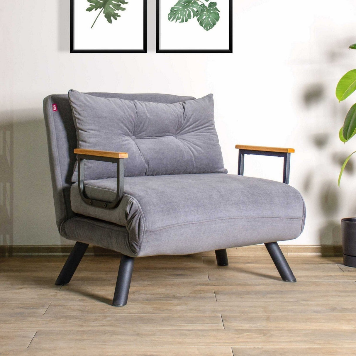 Fauteuils - Scandinavische slaapfauteuil Licht Grijs gemêleerde stof Sando - Dimehouse