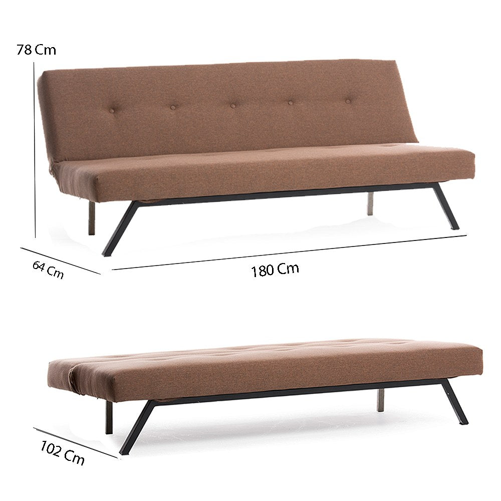 Divano letto Zoly in tessuto marrone a 3 posti - 180 cm - Senza braccioli - Zoly