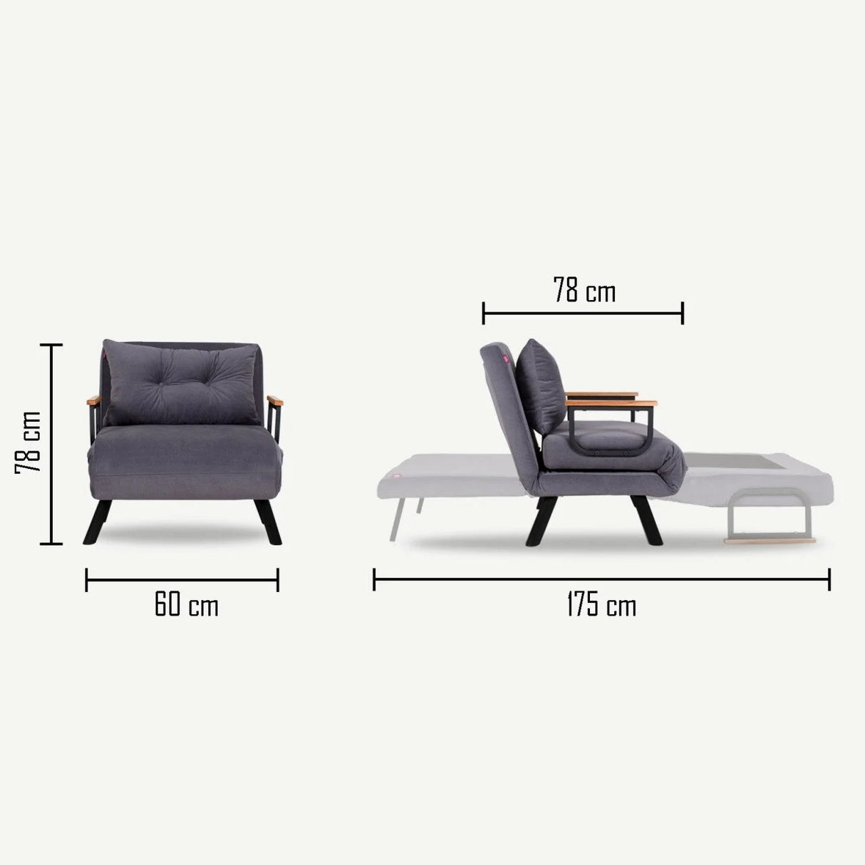 Fauteuils - Scandinavische slaapfauteuil Antraciet gemêleerde stof Sando - Dimehouse