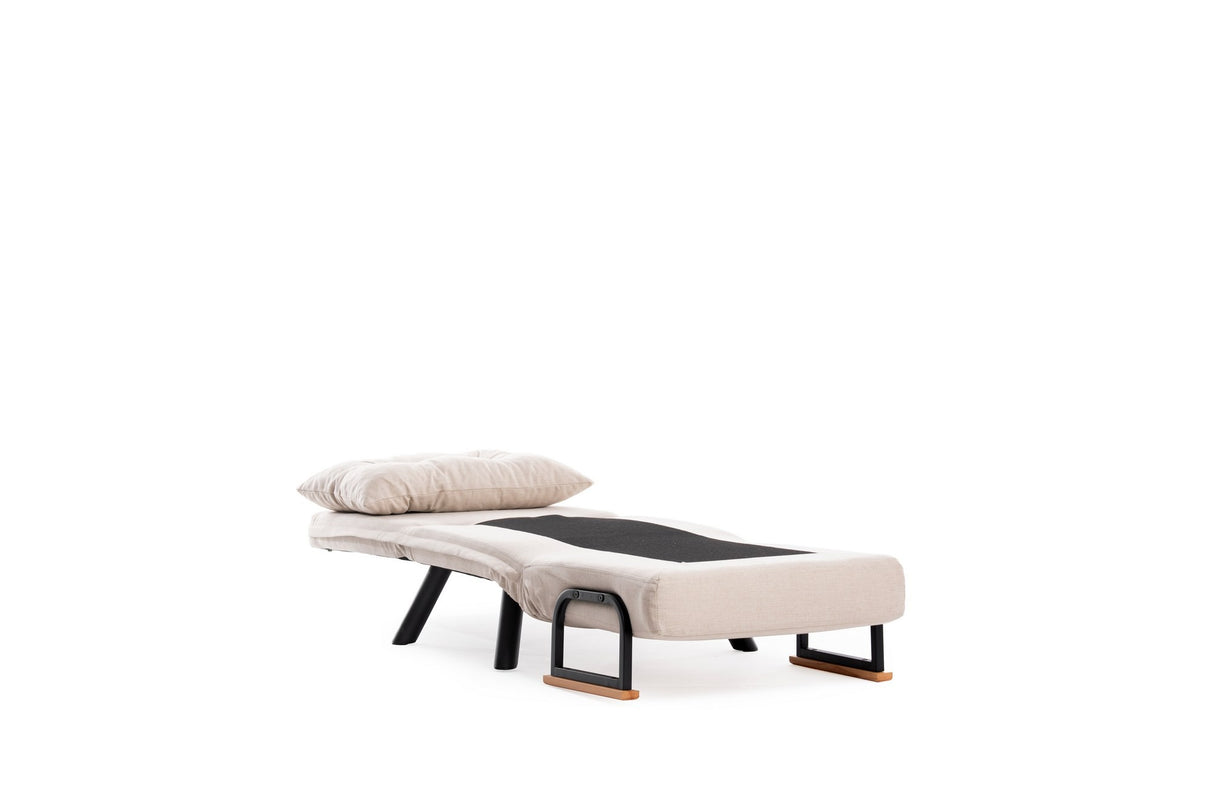 Fauteuils - Scandinavische slaapfauteuil Taupe stof linnen look Sando - Dimehouse