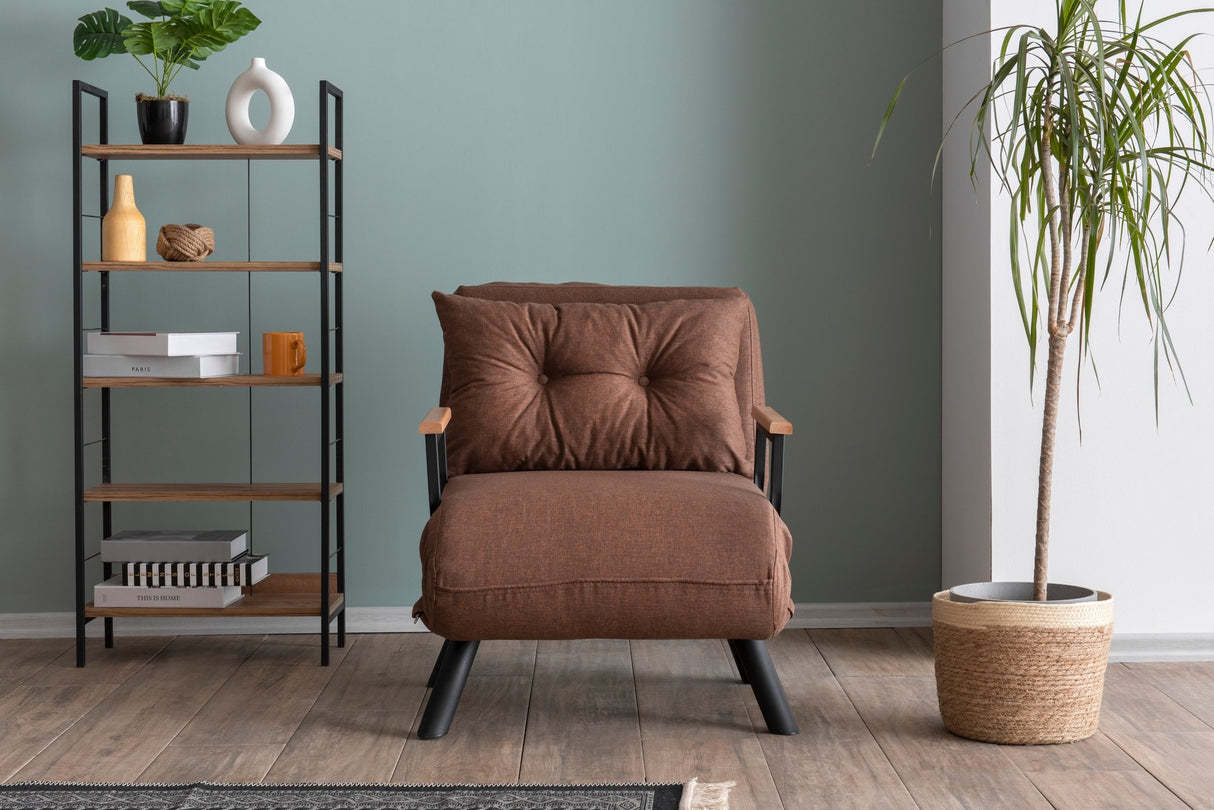 Fauteuils - Scandinavische slaapfauteuil Koper Bruin stof linnen look Sando - Dimehouse