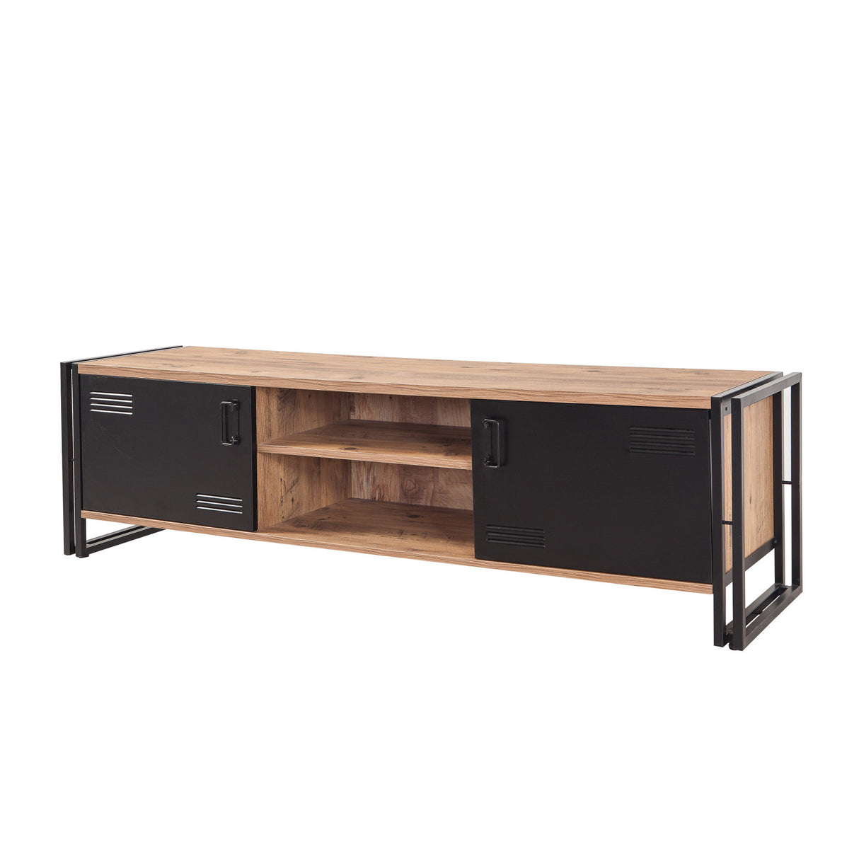 TV Meubels - TV Meubel Cosmo Atlantisch Dennenhout Zwart Melamine 180x50x45 cm - Dimehouse
