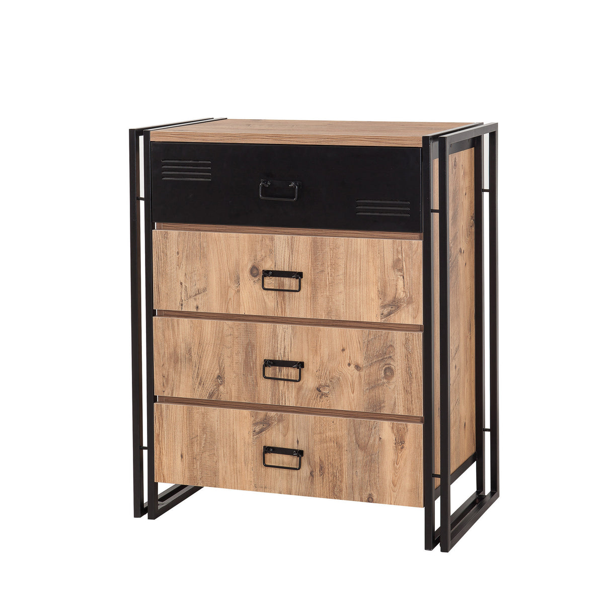 Ladekasten - Ladekast Cosmo Atlantisch Dennenhout Zwart Melamine - Dimehouse