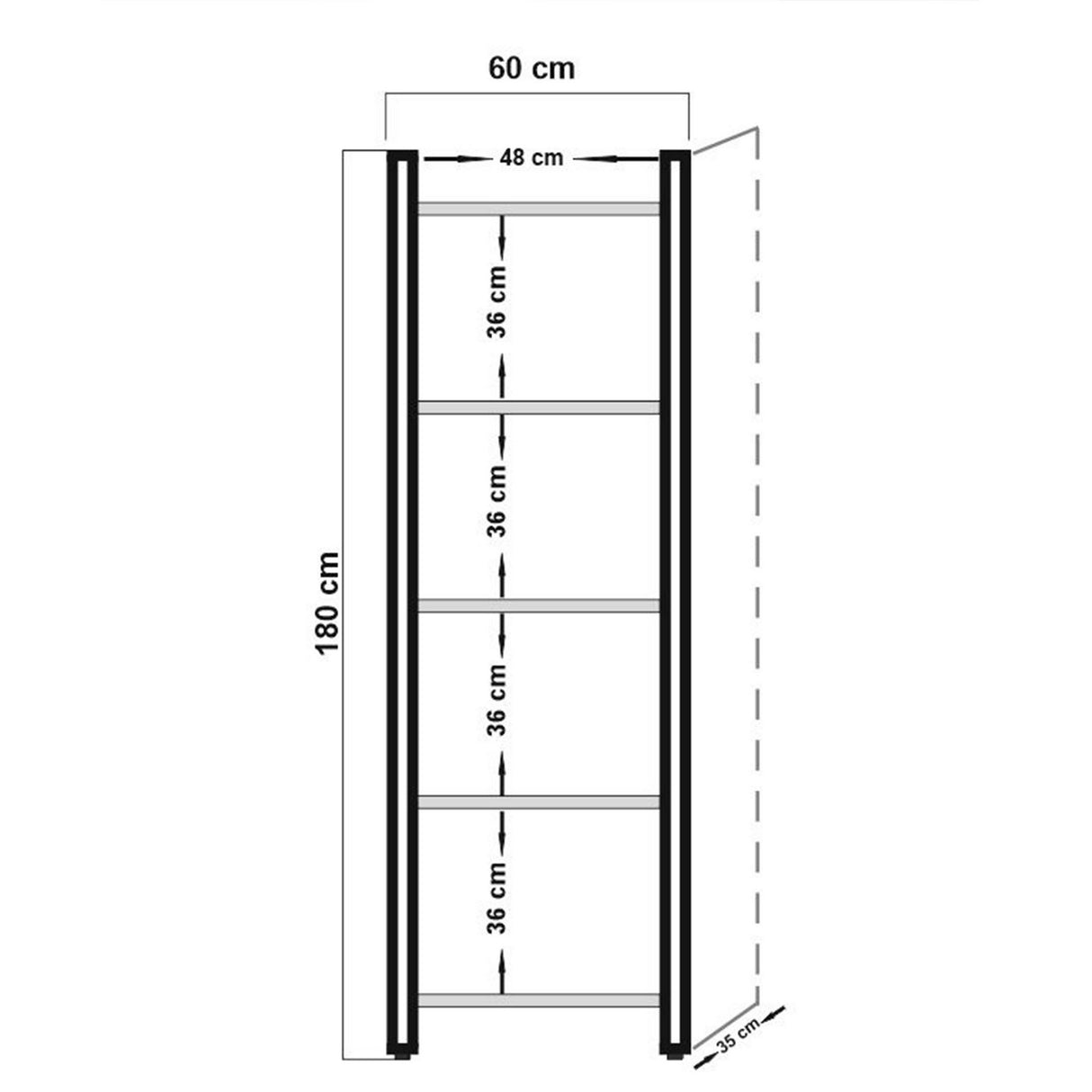 Libreria industriale in legno di pino melaminico metallo nero Cosmo 60x180x35 cm