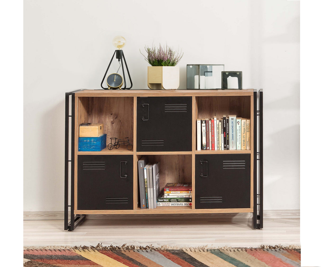 Boekenkasten - Boekenkast Cosmo Atlantisch Dennenhout Zwart Melamine 126x89x35 cm - Dimehouse
