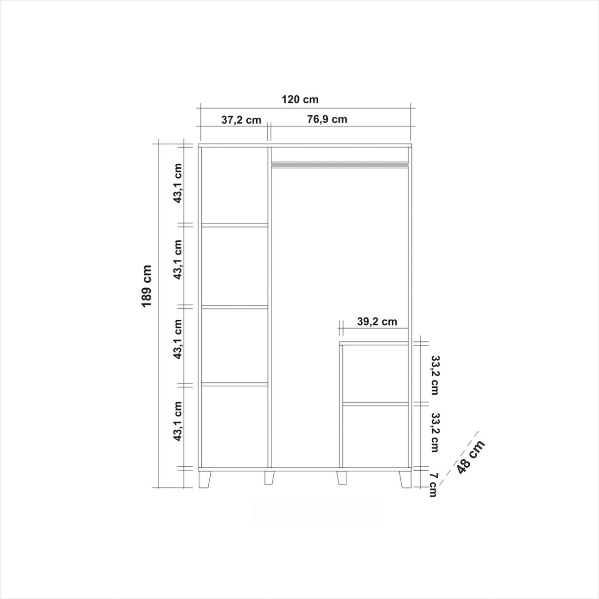 Kledingkasten - Kledingkast Hedera Atlantisch Dennenhout Melamine 120x189x48 cm - Dimehouse