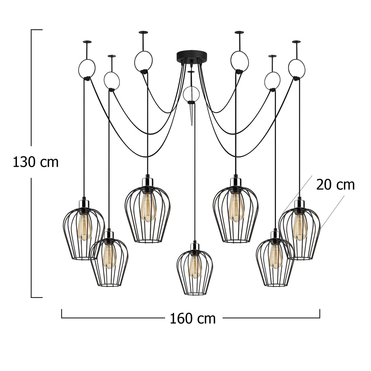 Hanglampen - Hanglamp 7 - lichts Zwart Metaal Predator - Dimehouse