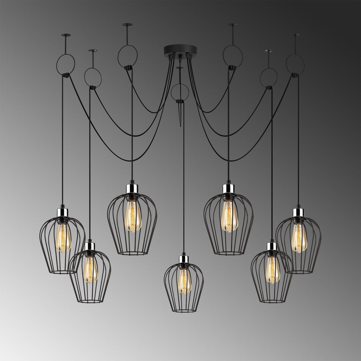 Hanglampen - Hanglamp 7 - lichts Zwart Metaal Predator - Dimehouse