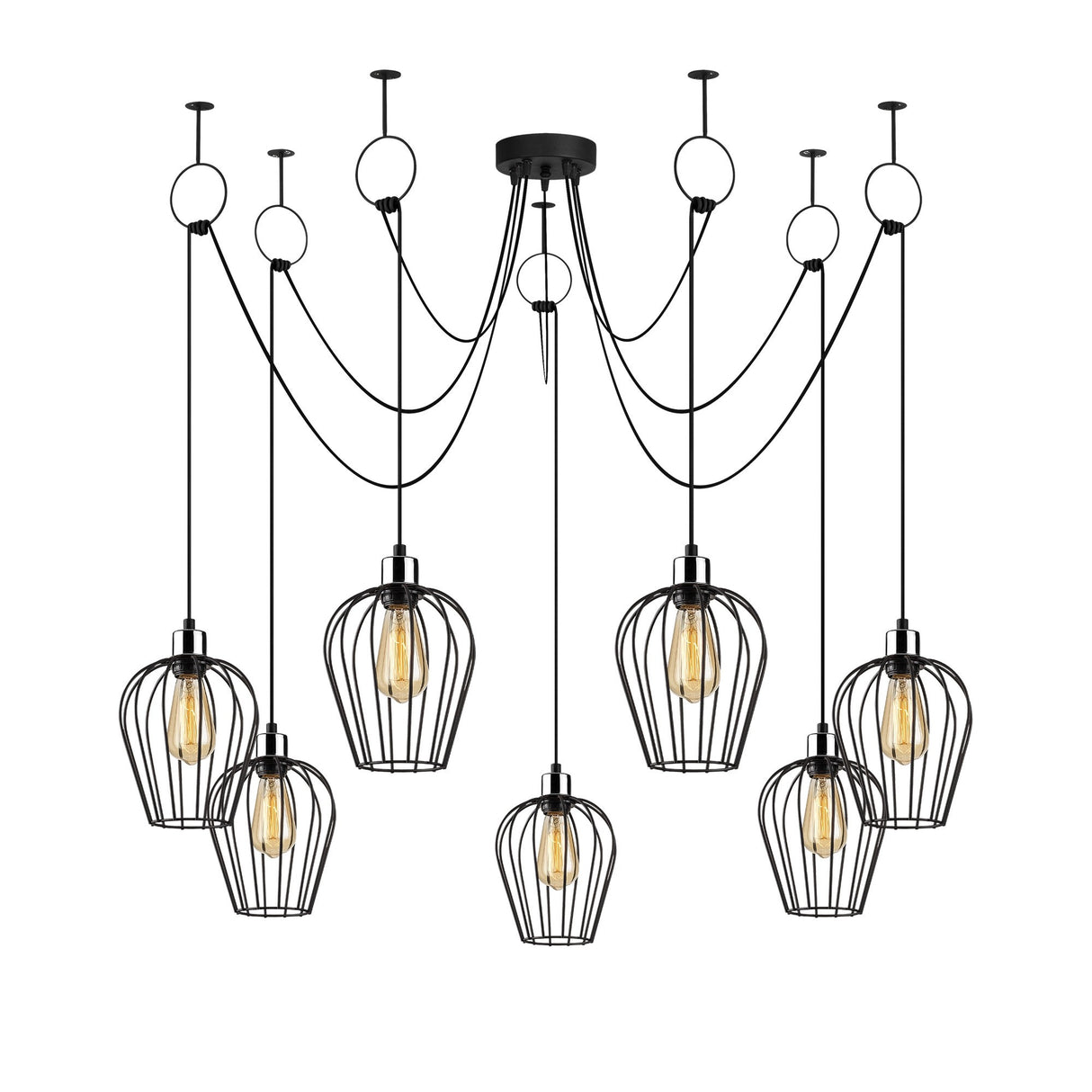 Hanglampen - Hanglamp 7 - lichts Zwart Metaal Predator - Dimehouse