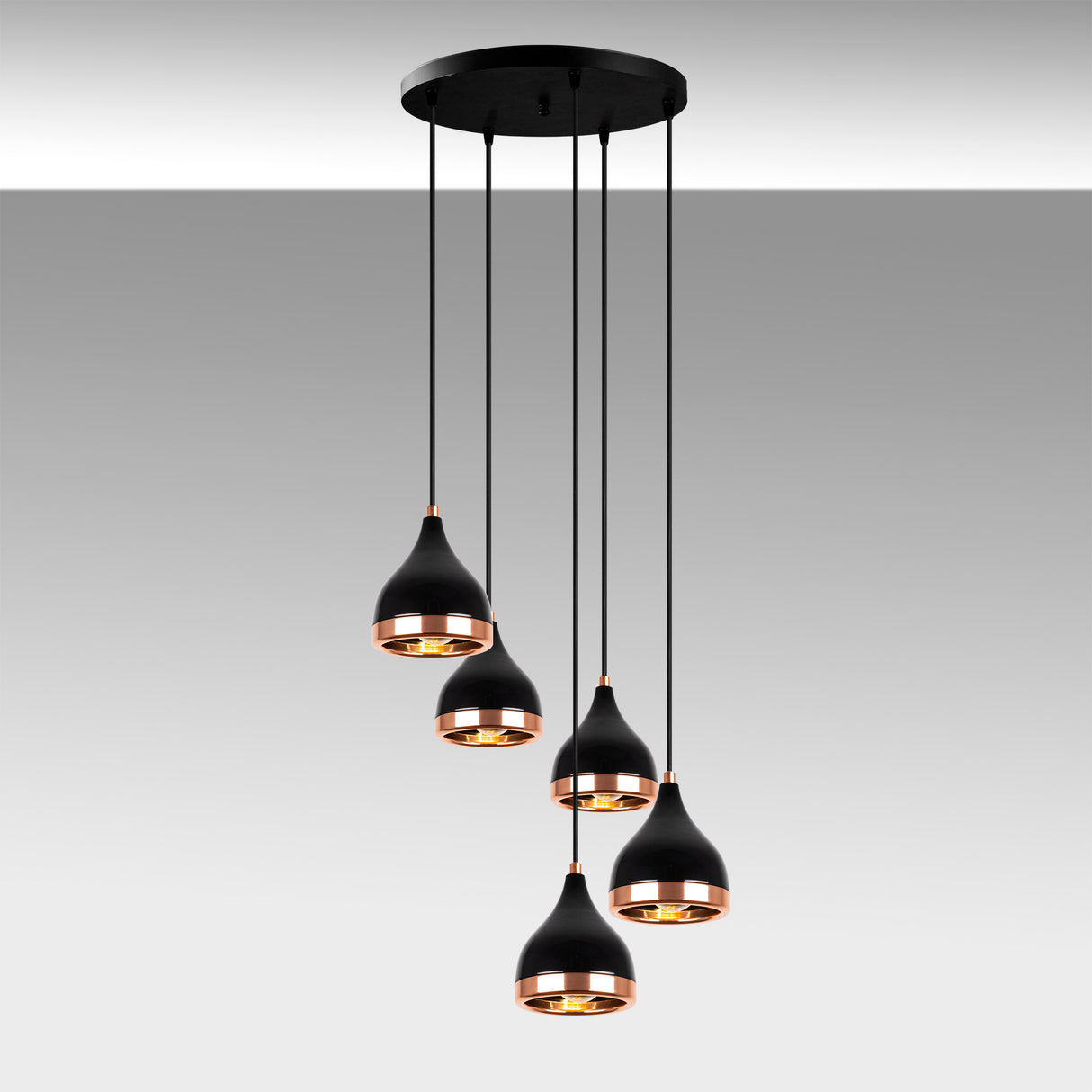 Hanglampen - Hanglamp 5 - lichts Getrapt Zwart Koper Metaal Grip - Dimehouse