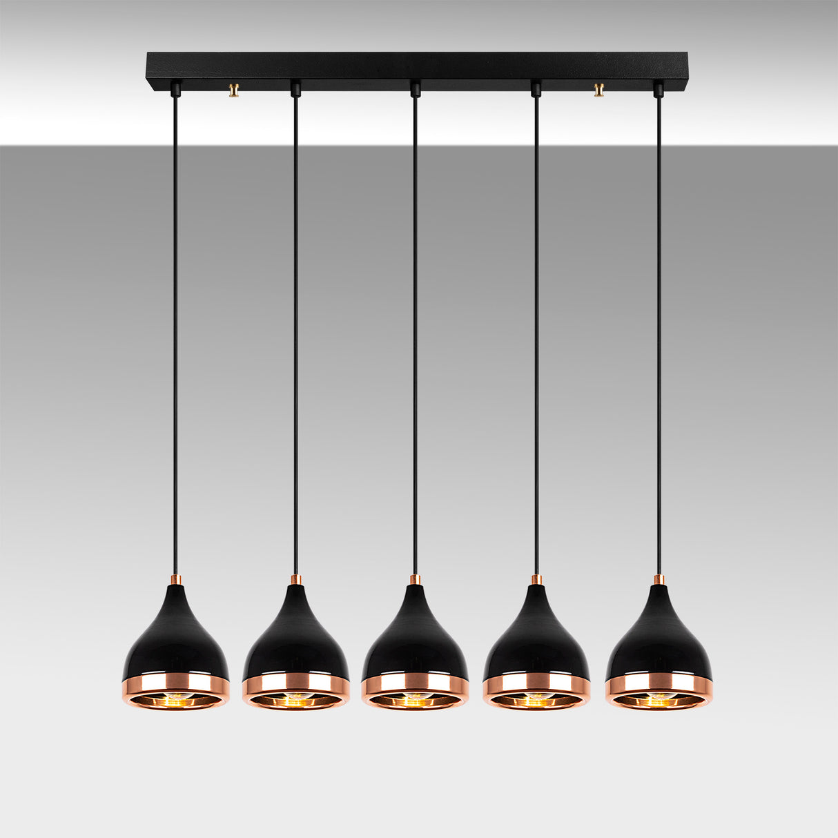 Hanglampen - Hanglamp 5 - lichts Zwart Koper Metaal Grip - Dimehouse