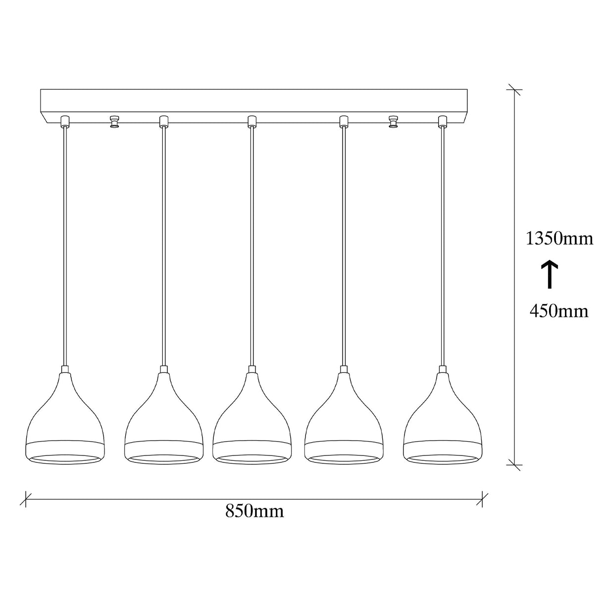 Hanglampen - Hanglamp 5 - lichts Zwart Koper Metaal Grip - Dimehouse