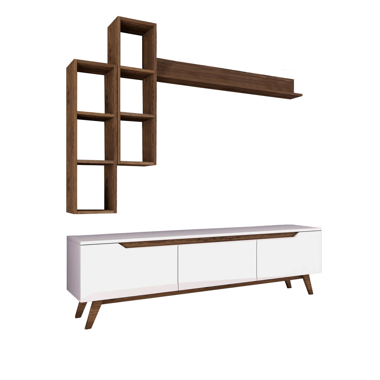 Set Mobile TV Iona Bianco Noce Scuro Melaminico 180x48,6x35 cm