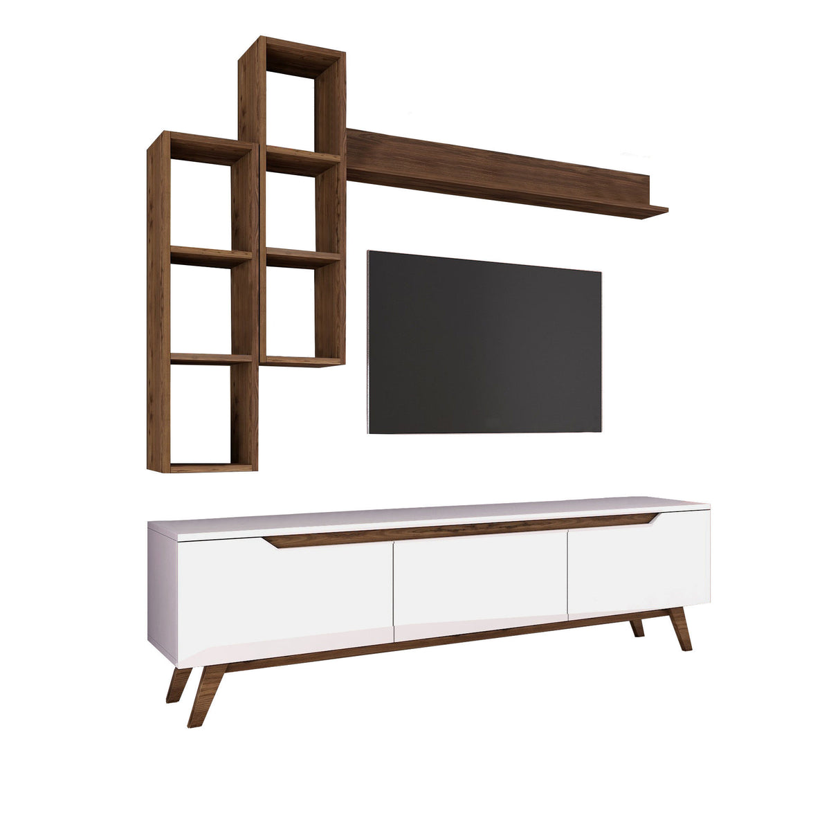 Set Mobile TV Iona Bianco Noce Scuro Melaminico 180x48,6x35 cm