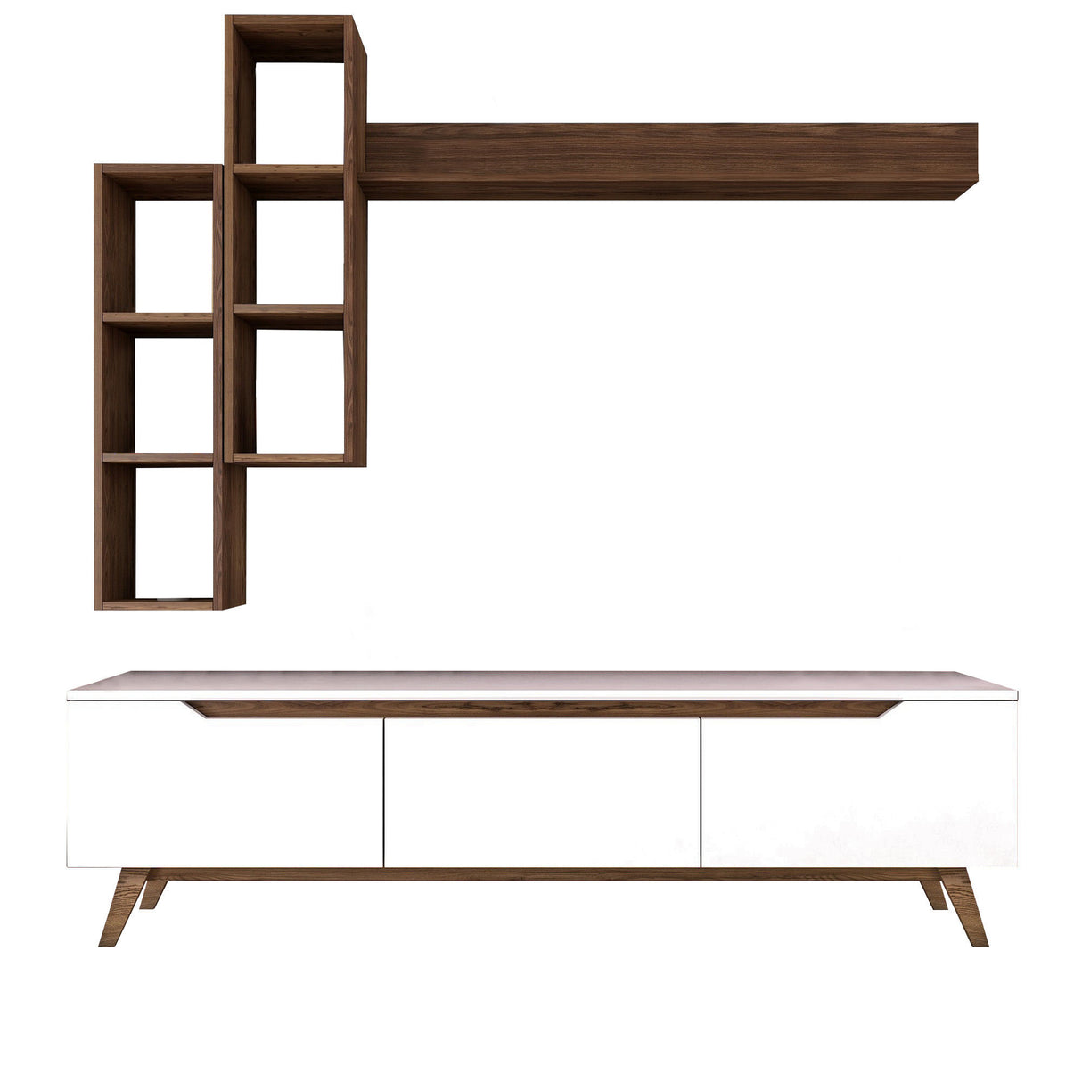Set Mobile TV Iona Bianco Noce Scuro Melaminico 180x48,6x35 cm