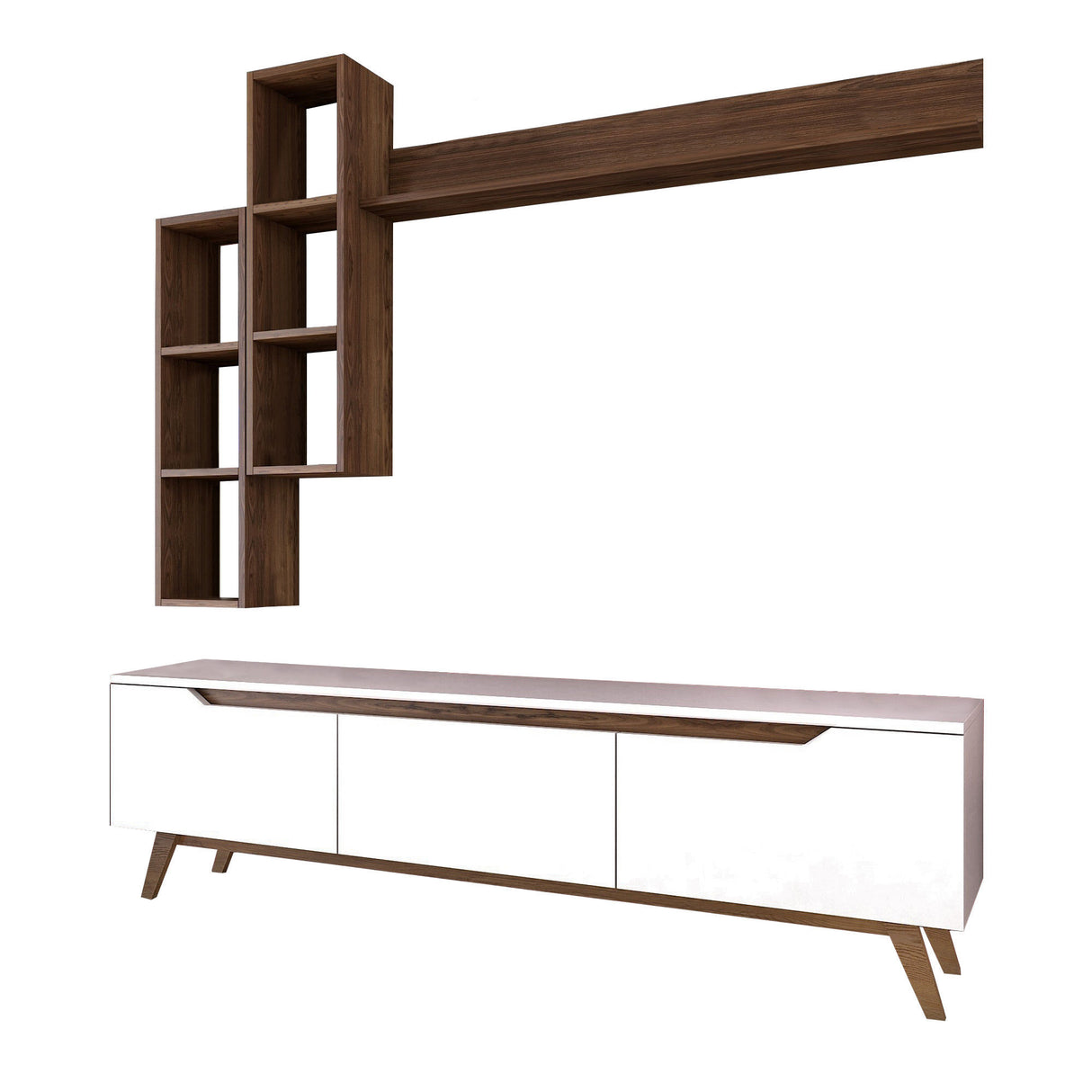 Set Mobile TV Iona Bianco Noce Scuro Melaminico 180x48,6x35 cm