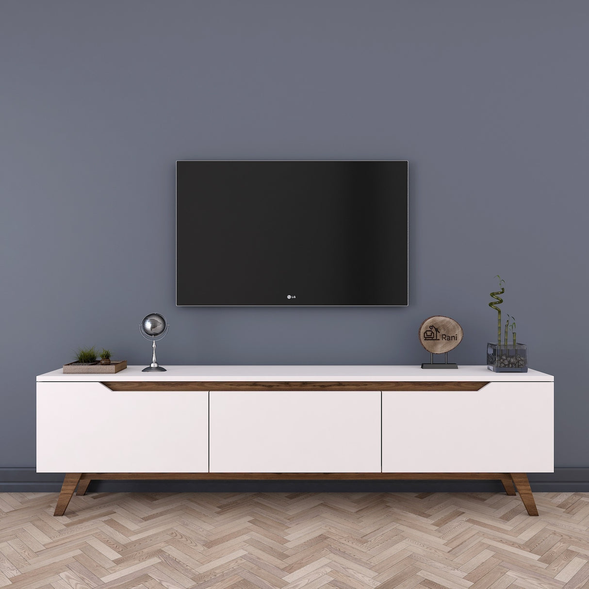 TV Meubels - TV Meubel Osiris Wit Donker Walnoot Melamine 180x48,6x35 cm - Dimehouse