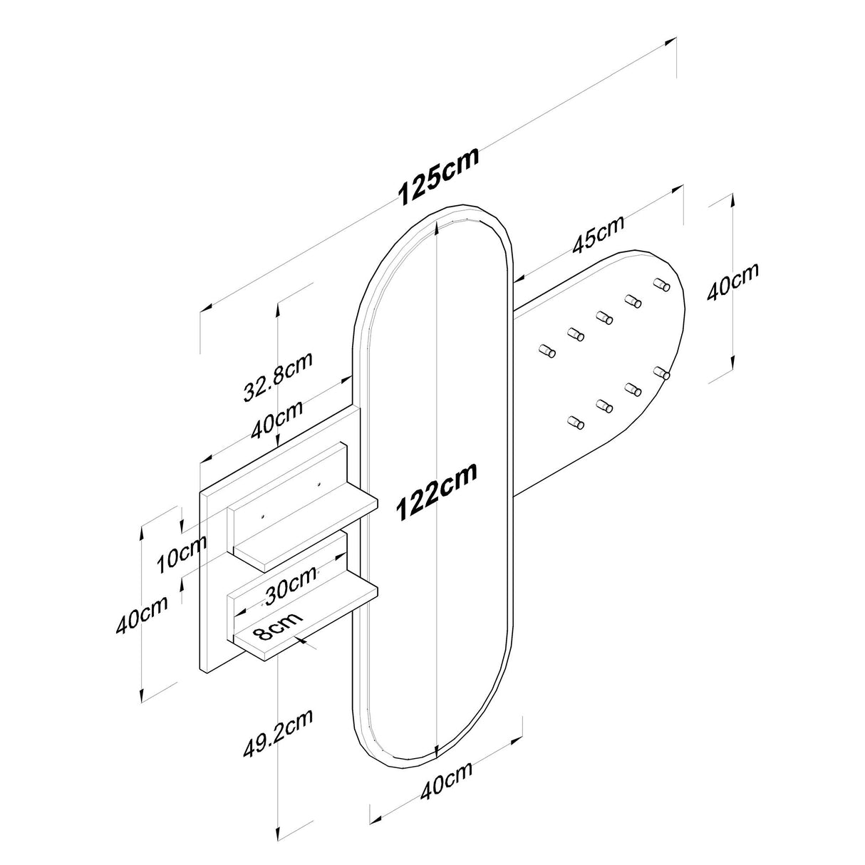 Appendiabiti Melamina Bianca a 9 Ganci - Con Specchio - Due Ripiani - Hally