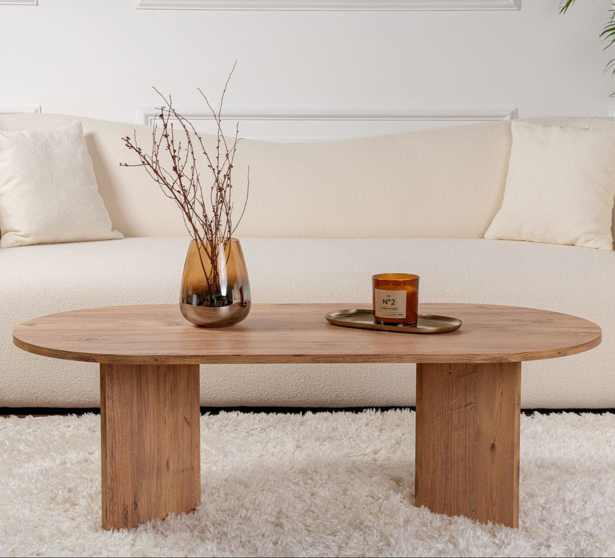Salontafels - Salontafel dennenhout melamine boogvorm Koda 119x60 cm - Dimehouse
