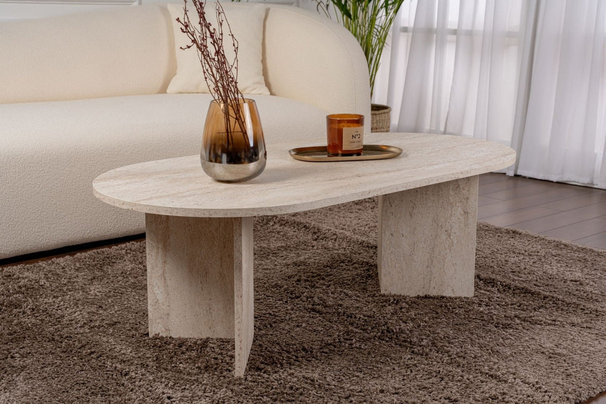 Tavolino ovale melaminico travertino - Japandi - 119x60 cm - Sota
