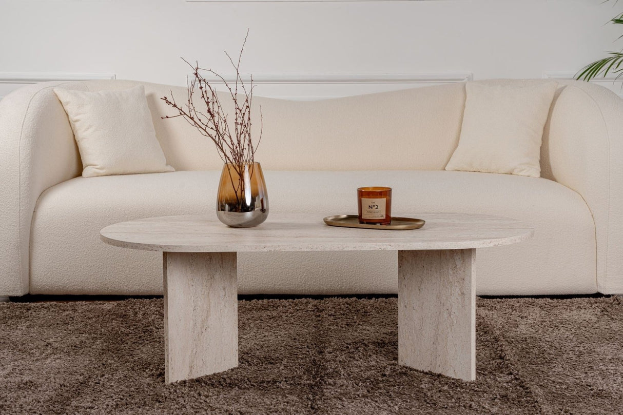 Tavolino ovale melaminico travertino - Japandi - 119x60 cm - Sota