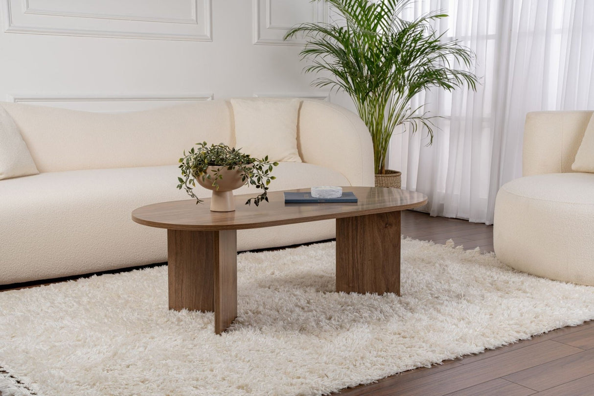 Tavolino ovale melaminico noce - Japandi - 119x60 cm - Sota
