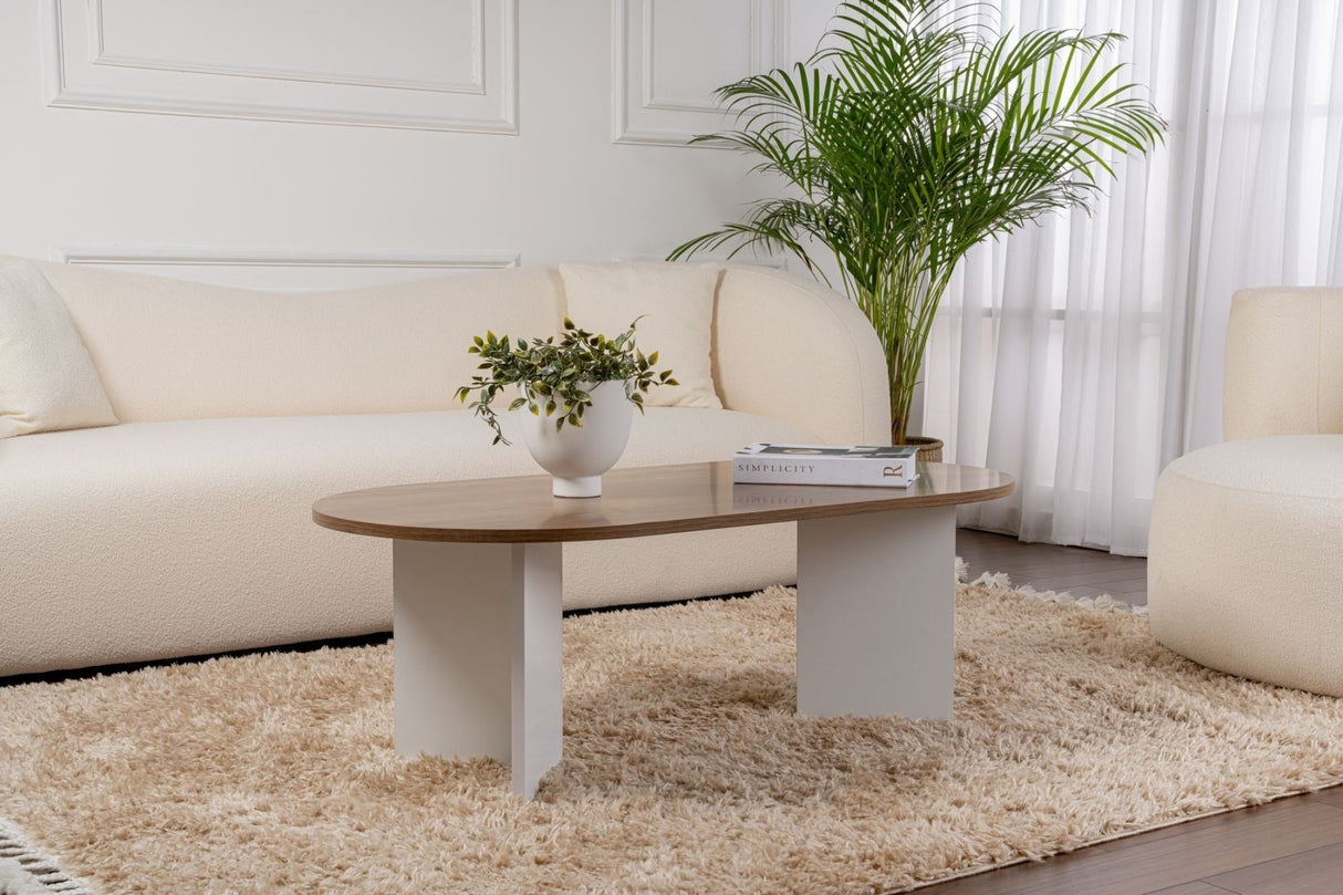 Salontafels - Salontafel walnoot wit melamine boogvorm Koda 119x60 cm - Dimehouse