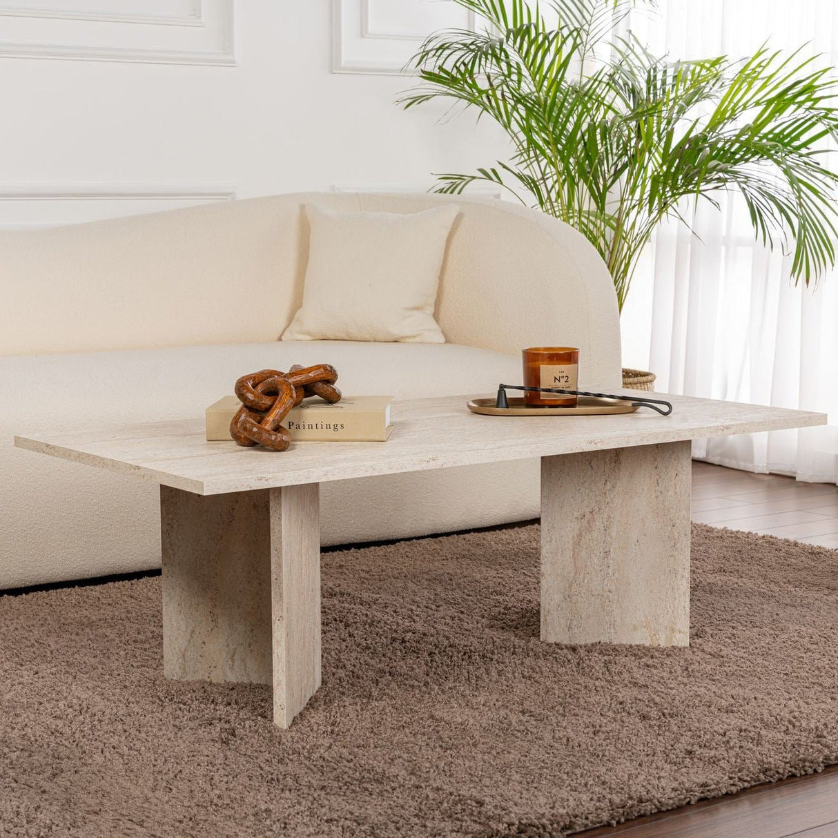 Tavolino rettangolare melaminico travertino Sabin 119x60 cm