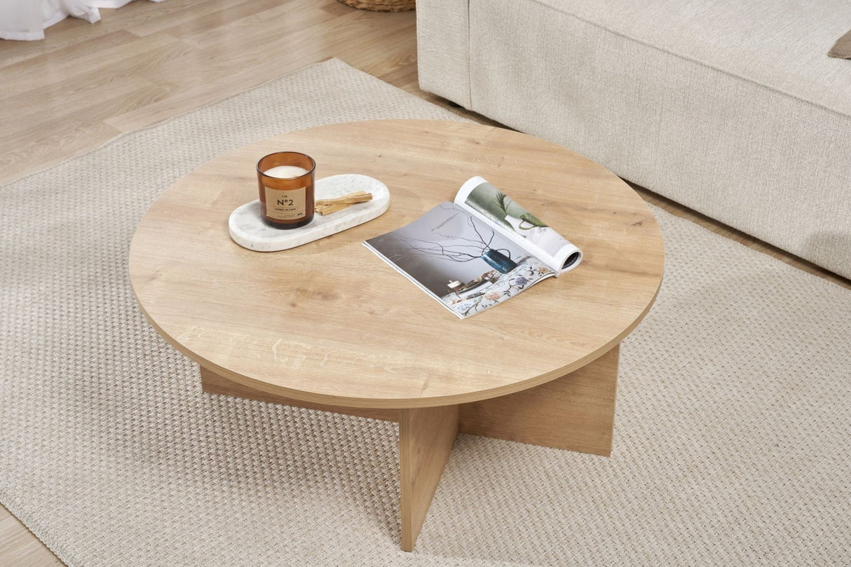 Tavolino rotondo melaminico rovere Dakota 90x90x40 cm