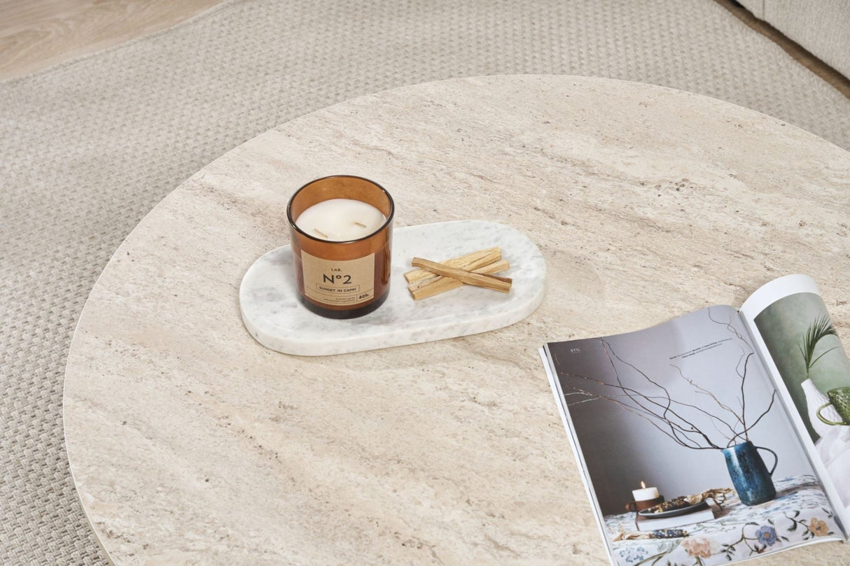 Salontafels - Ronde salontafel Travertin melamine - 90x90x40 cm - Dakota - Dimehouse
