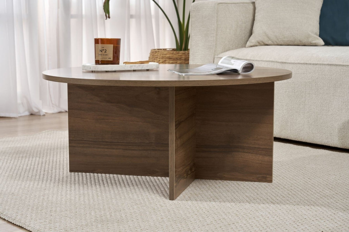 Salontafels - Ronde salontafel Walnoot melamine - 90x90x40 cm - Dakota - Dimehouse