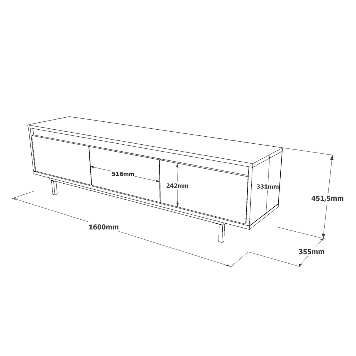 TV Meubels - TV Meubel Maya Zilver Zwart Melamine 160x45,2x35,5 cm - Dimehouse