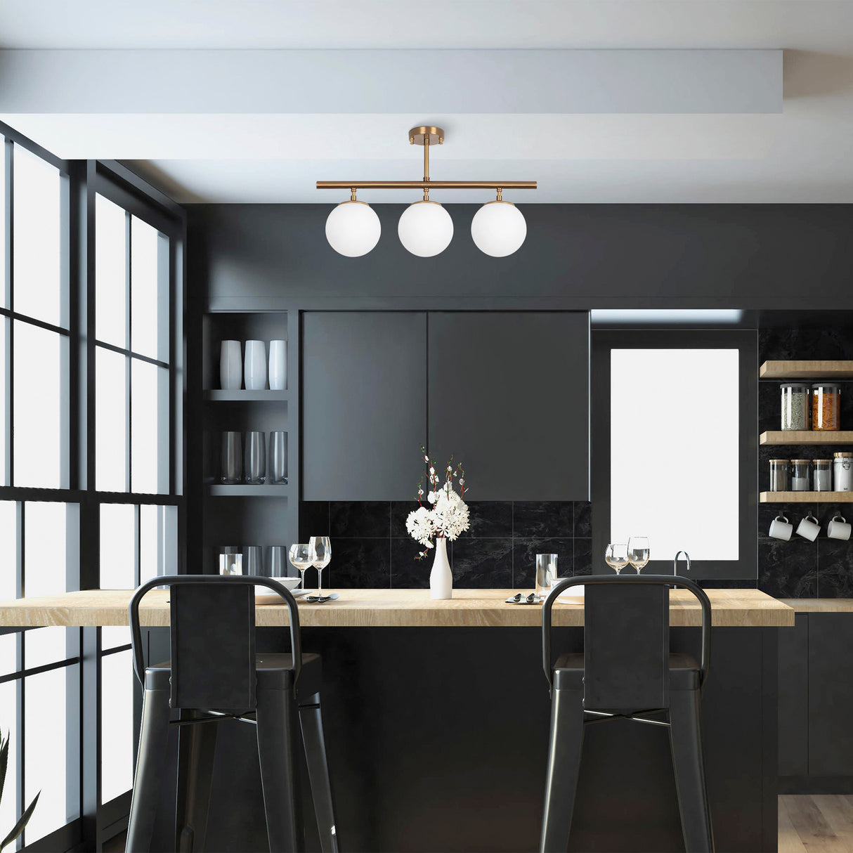 Lampada a sospensione 3 luci in metallo color bronzo